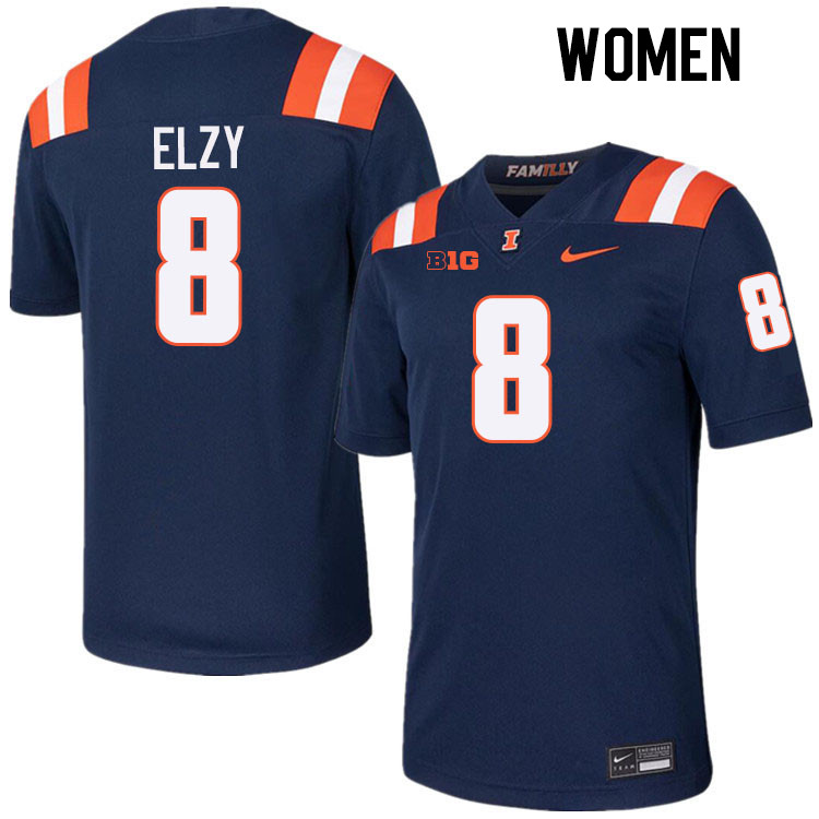 Women #8 Malik Elzy Illinois Fighting Illini College Football Jerseys Stitched-Navy